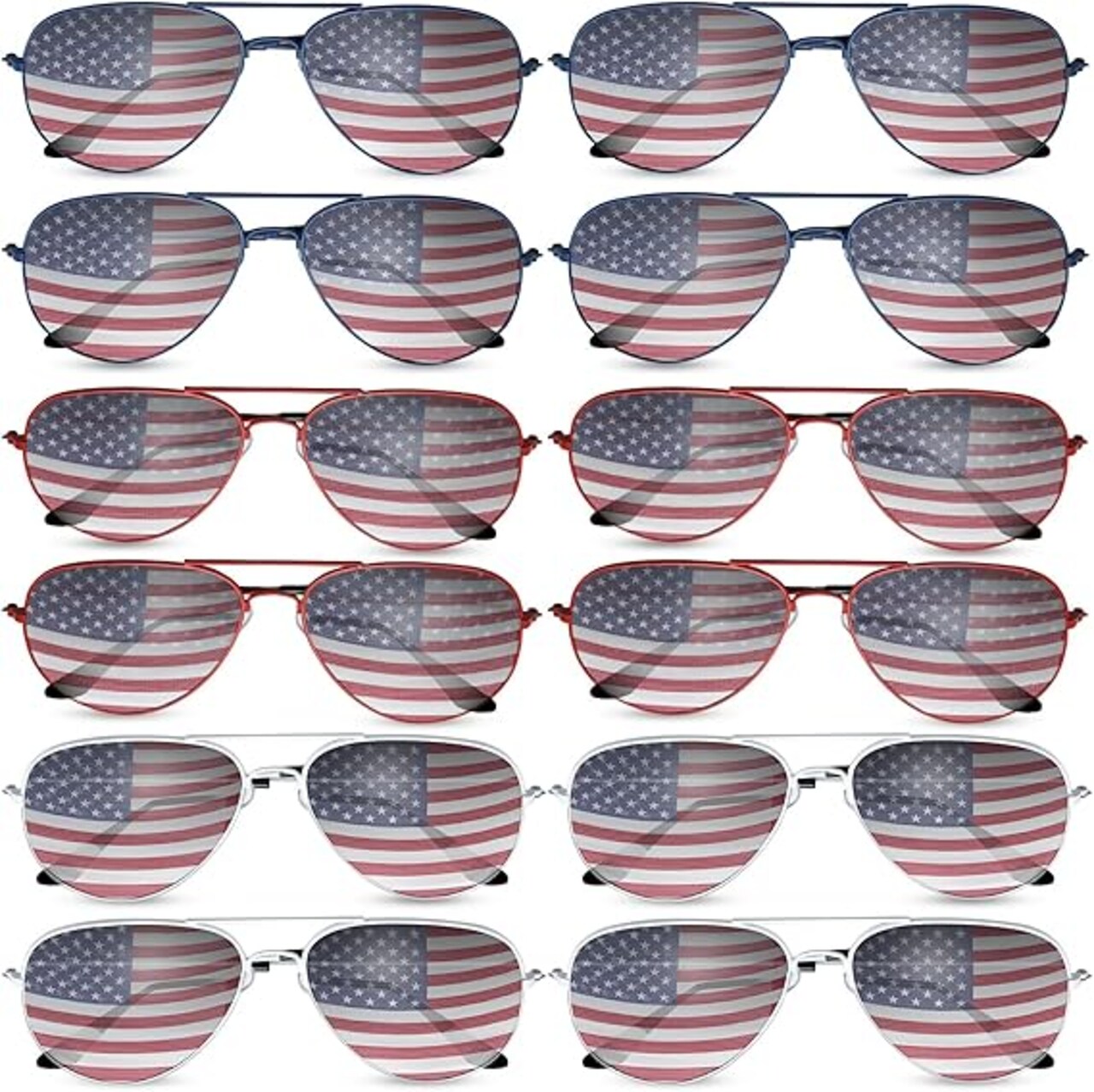 12 Pack Mens Women American Flag Sunglasses USA Flag Glasses for 4th of July for Independence Day Patriotic Decoration